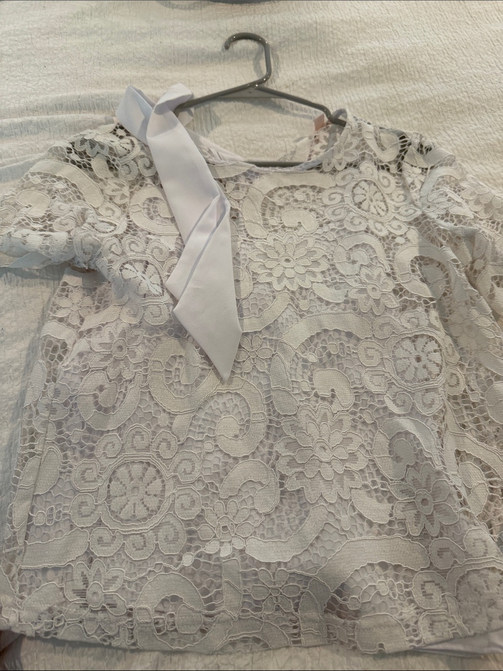 Nanette Lepore White Floral Lace Tie-Neck Blouse